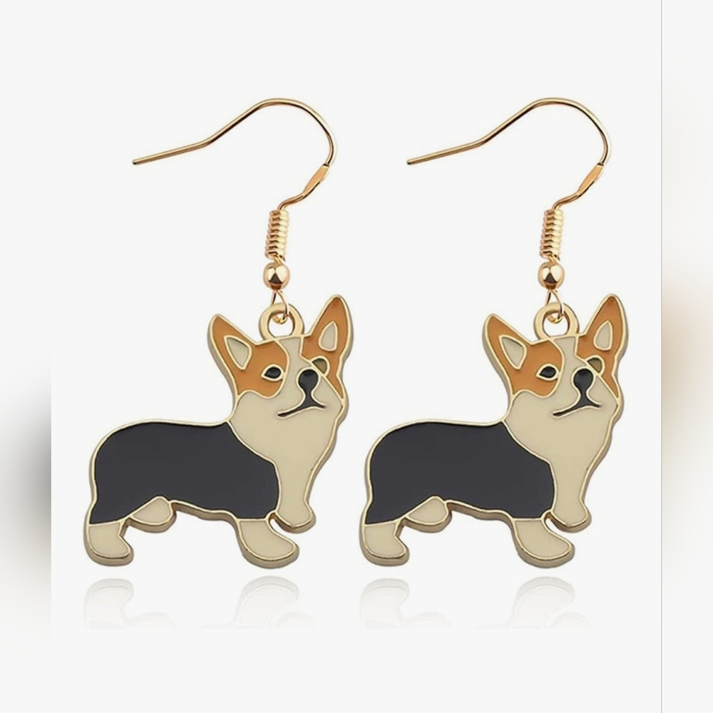 Corgi Dog Earrings‎ - Black and Gold
